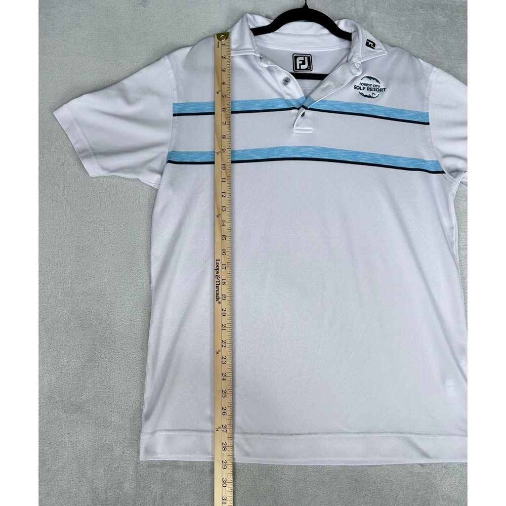 Footjoy FJ Polo Shirt Mens Large White Stripe Athletic Fit Golf Performance Logo - Picture 5 of 10